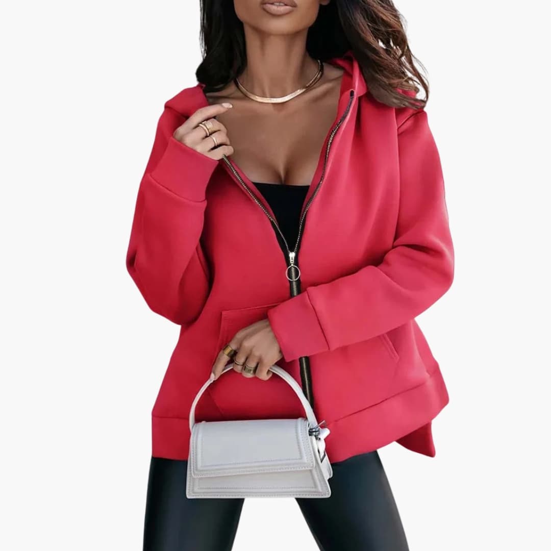 Sweat à capuche zippé oversize pour femme avec poches et coupe décontractée