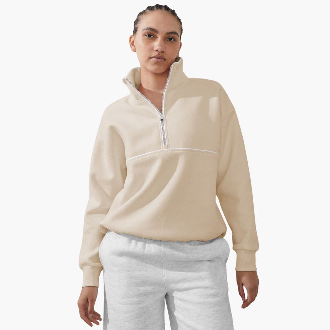 Sweat desportivo feminino com gola alta e fecho de correr