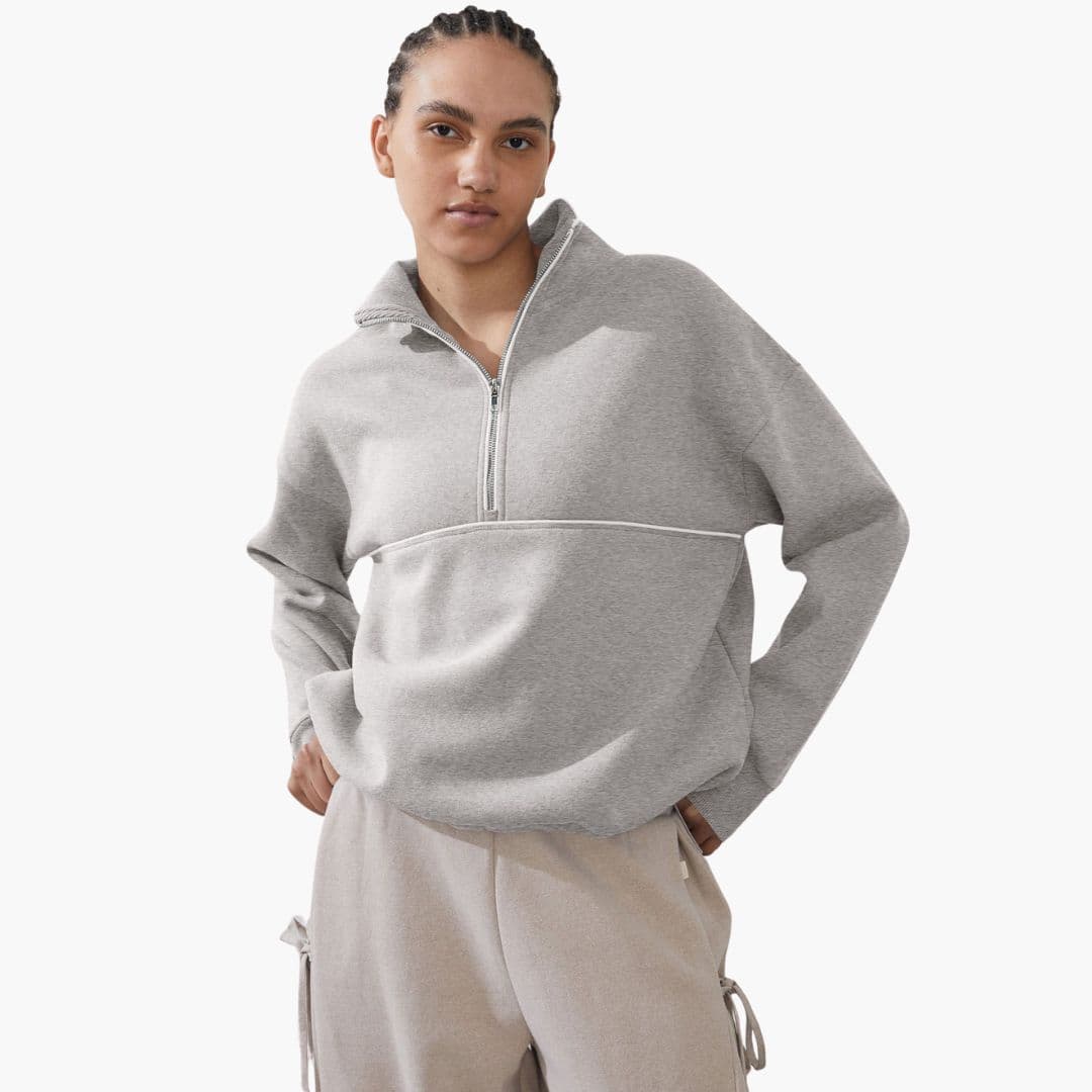 Sweat desportivo feminino com gola alta e fecho de correr