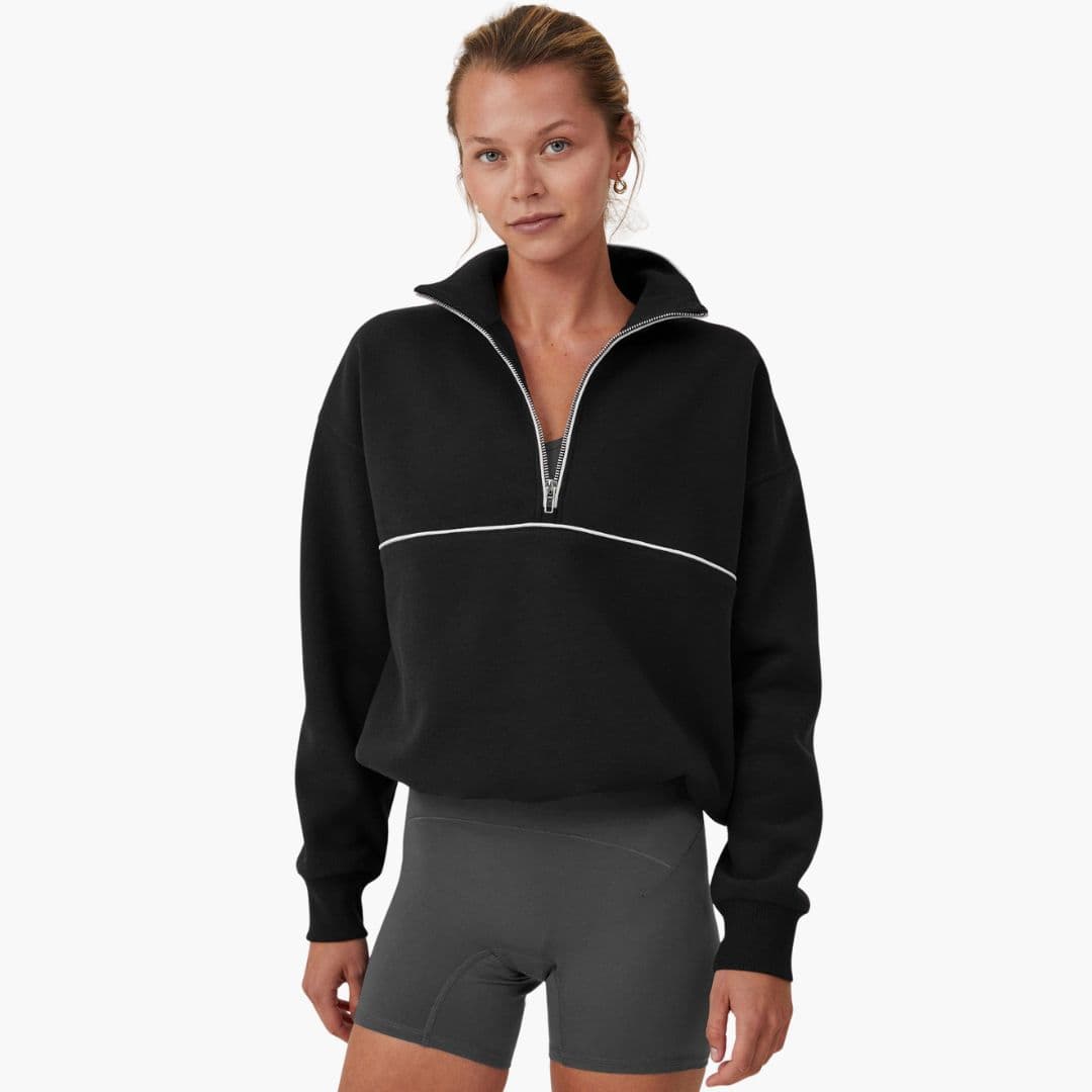 Sweat desportivo feminino com gola alta e fecho de correr