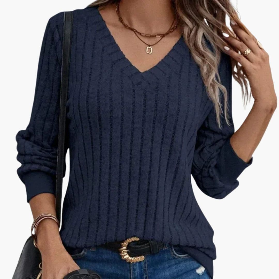 Sweat femme col V à manches longues