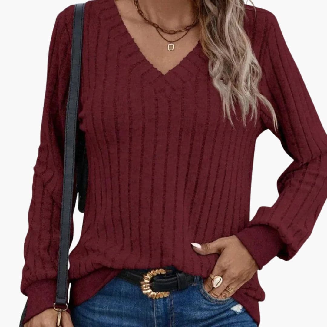 Sweat femme col V à manches longues
