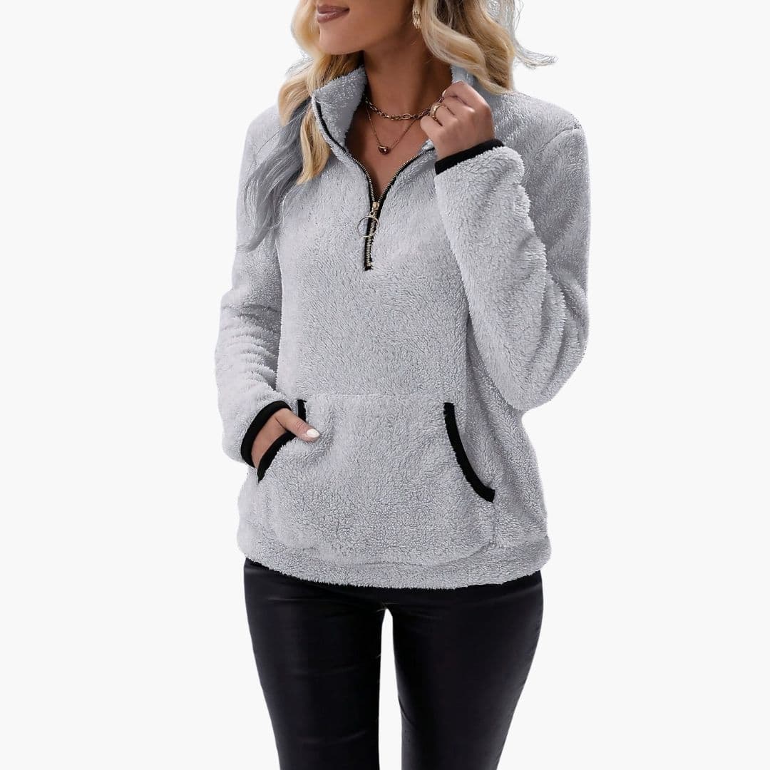 Sweat polaire femme à col montant zippé