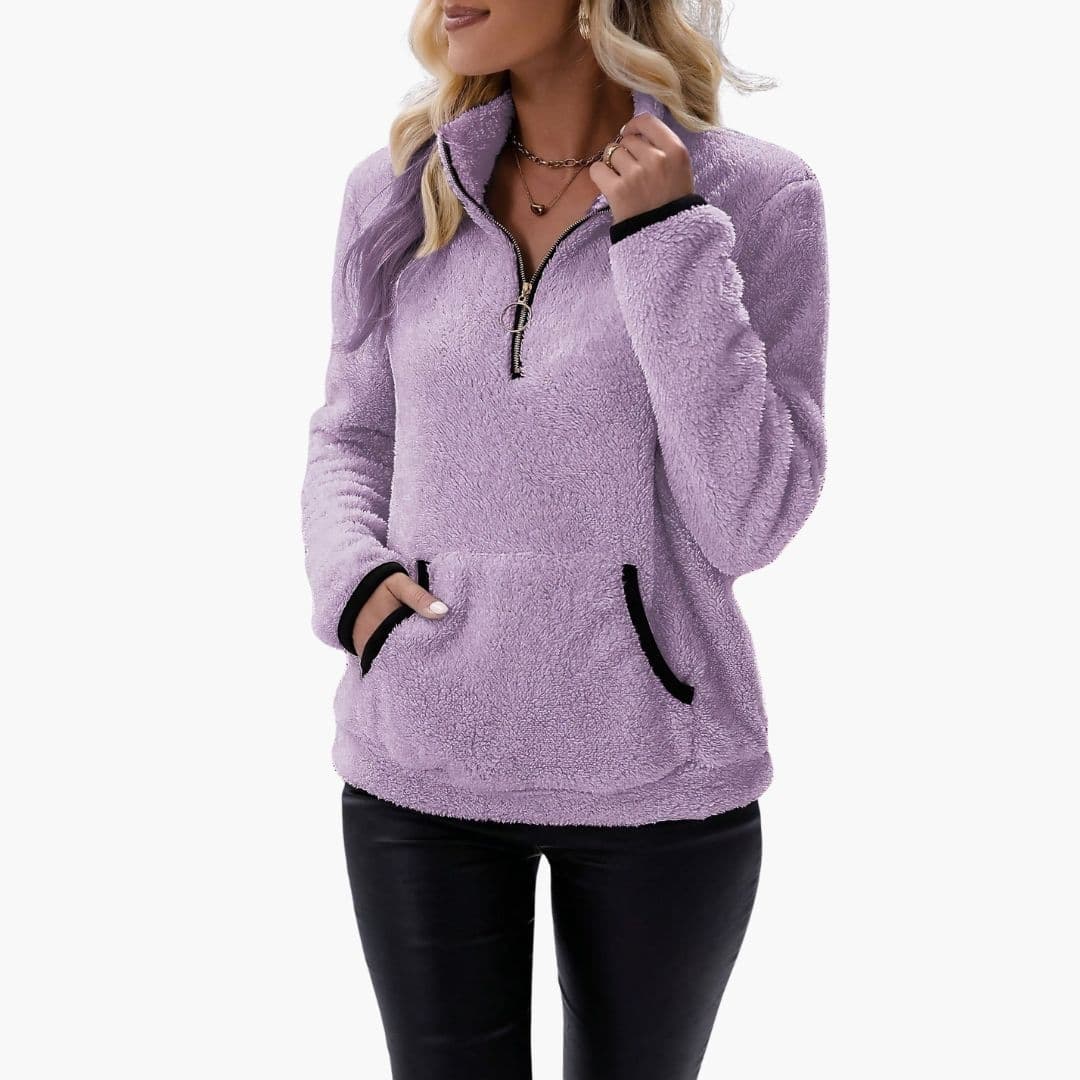 Sweat polaire femme à col montant zippé