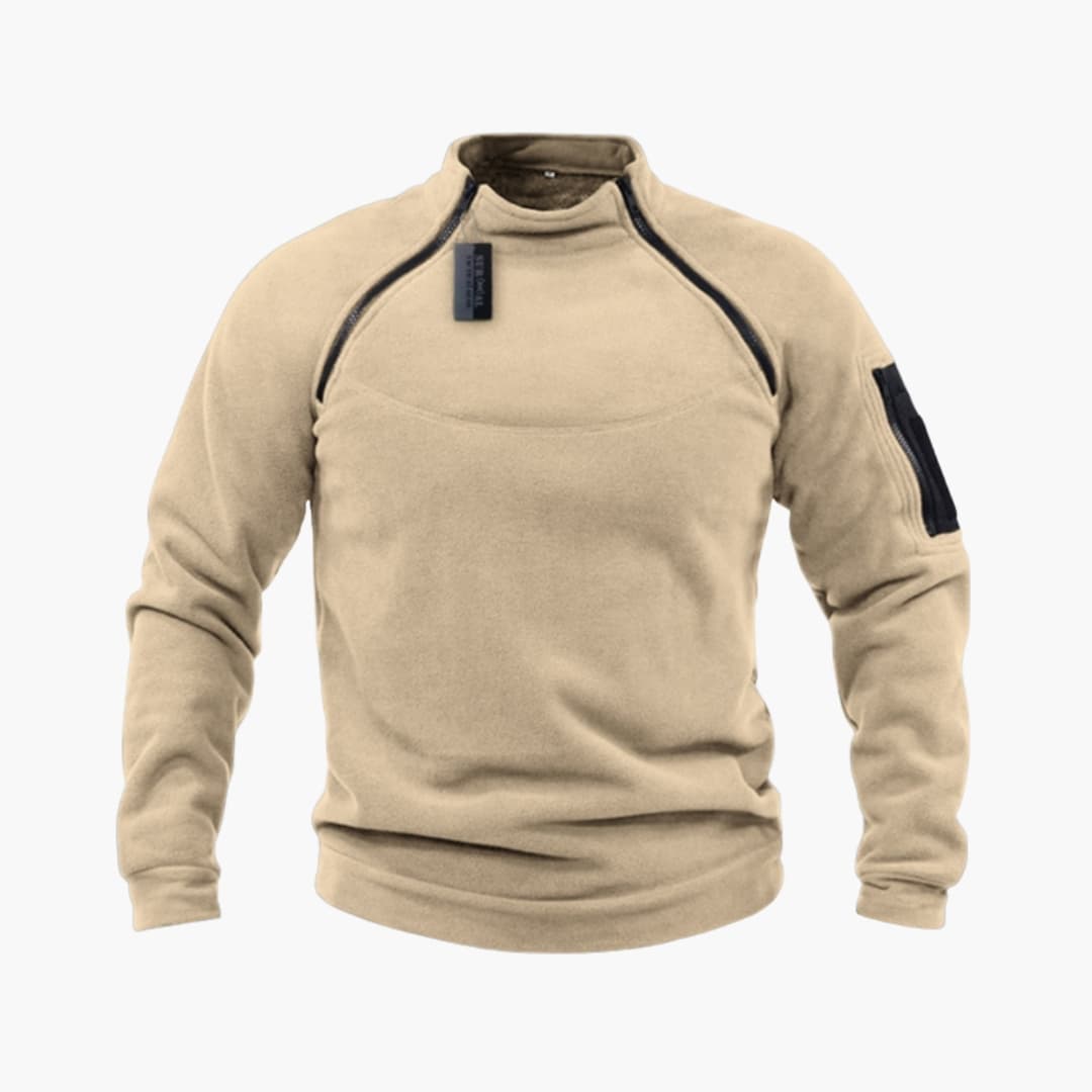 Taktisk fleece-sweatshirt til mænd med høj krave og lynlåslomme på ærmet
