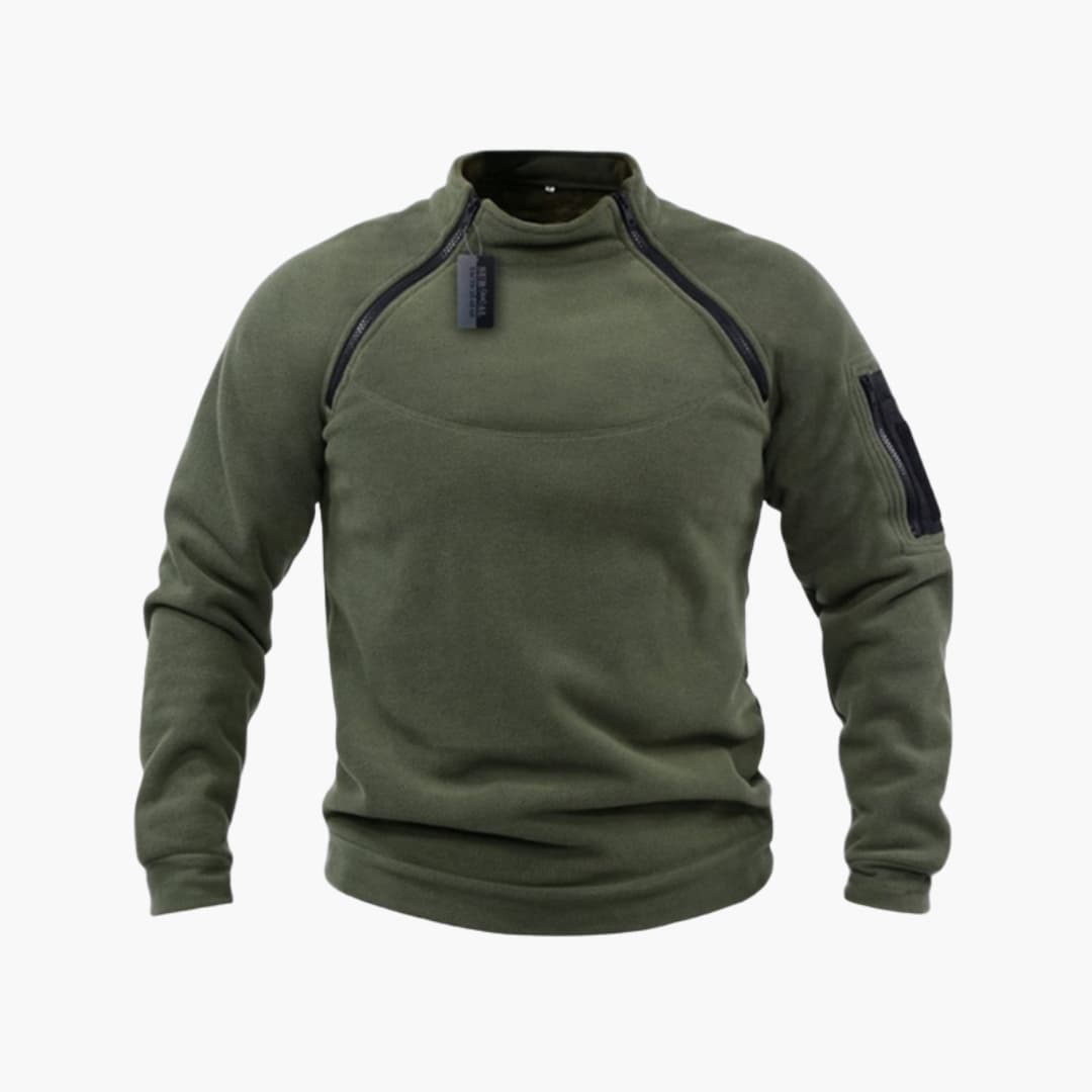 Taktisk fleece-sweatshirt til mænd med høj krave og lynlåslomme på ærmet