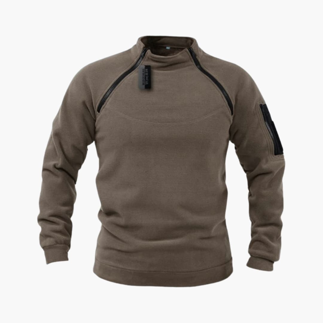 Taktisk fleece-sweatshirt til mænd med høj krave og lynlåslomme på ærmet