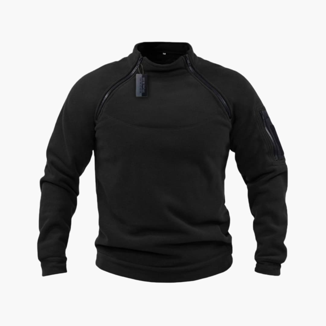 Taktisk fleece-sweatshirt til mænd med høj krave og lynlåslomme på ærmet