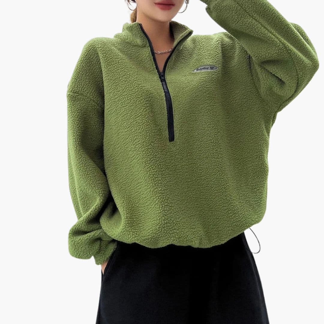 Women's winter sweatshirt with half zip and loose fit