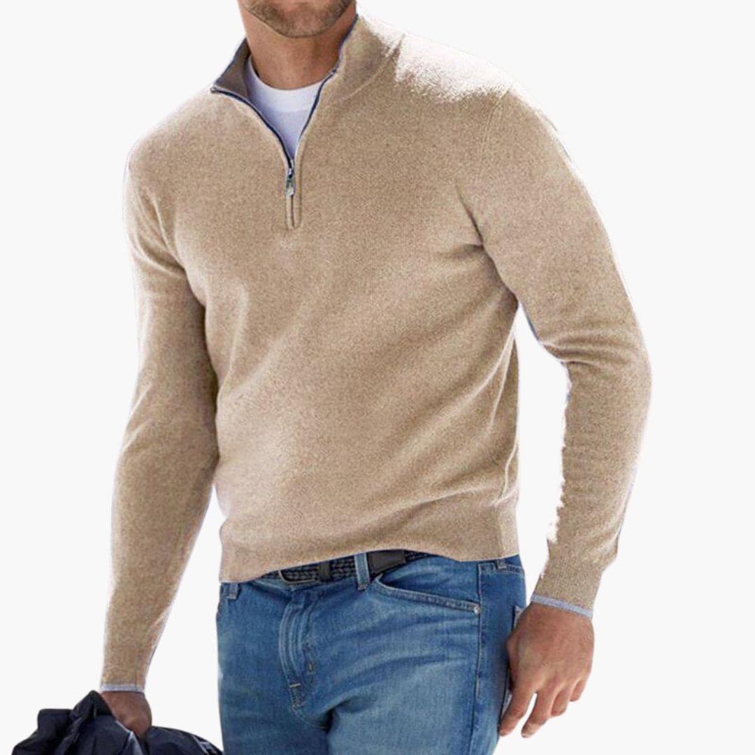 Sweat shirt homme demi zip à poignets côtelés