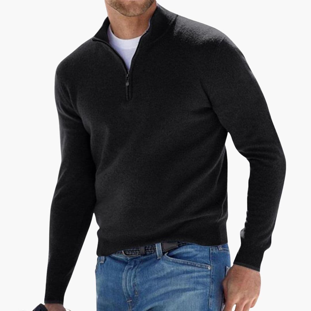 Sweat shirt homme demi zip à poignets côtelés