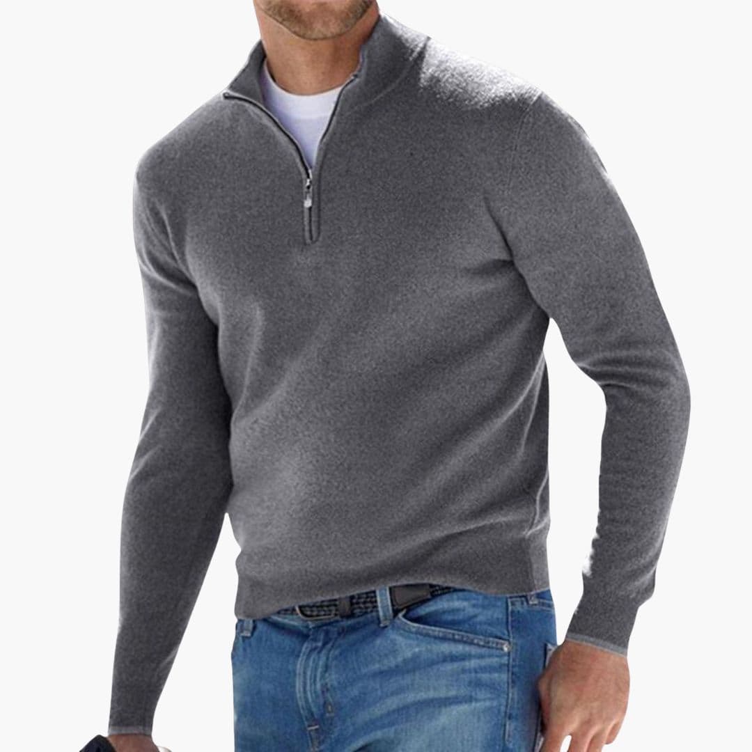 Sweat shirt homme demi zip à poignets côtelés
