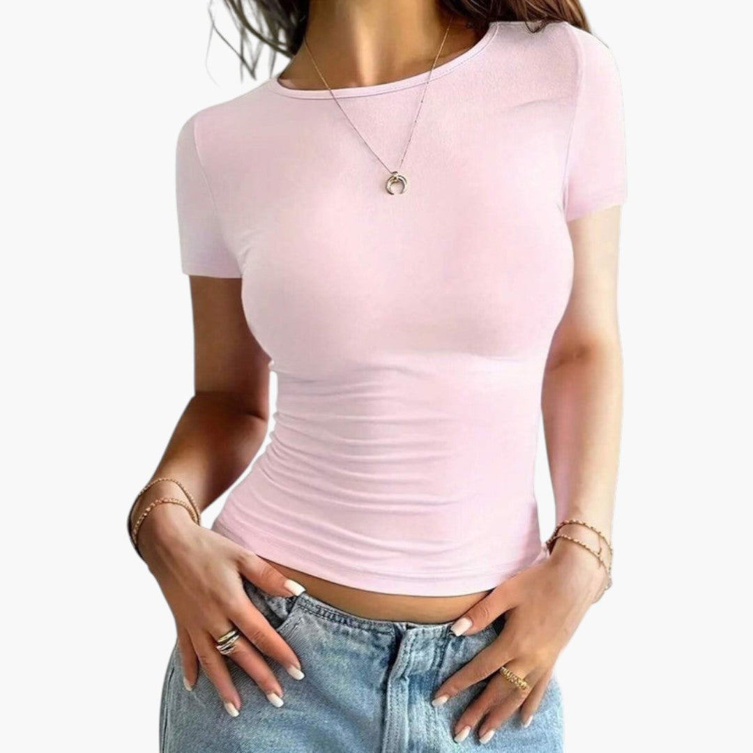 T shirt Femme avec Col Rond et Ourlet Droit