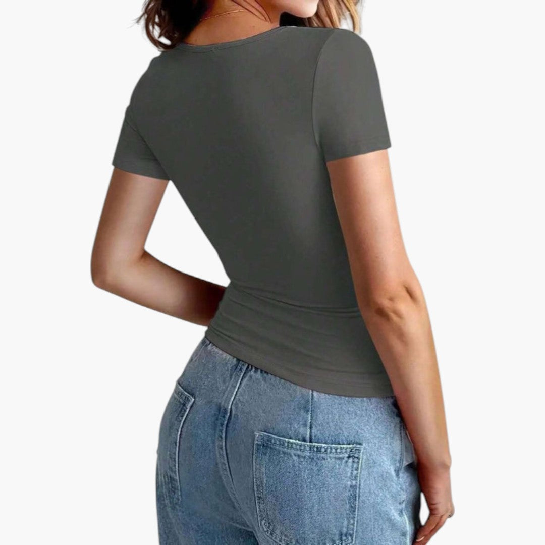 T shirt Femme avec Col Rond et Ourlet Droit