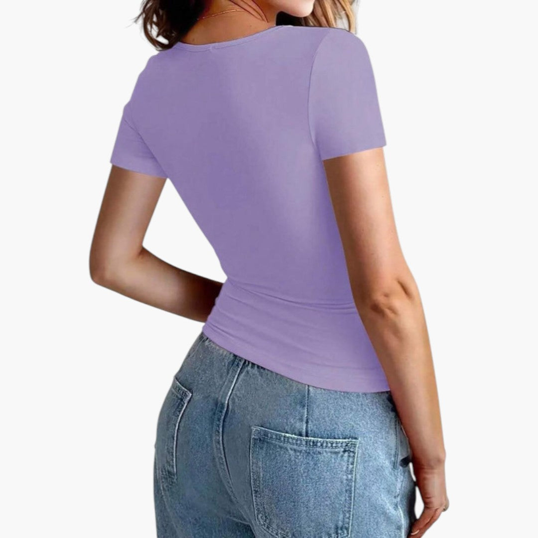 T shirt Femme avec Col Rond et Ourlet Droit