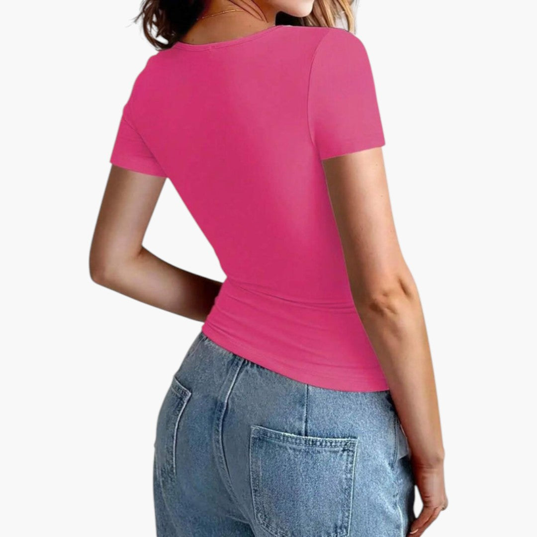 T shirt Femme avec Col Rond et Ourlet Droit