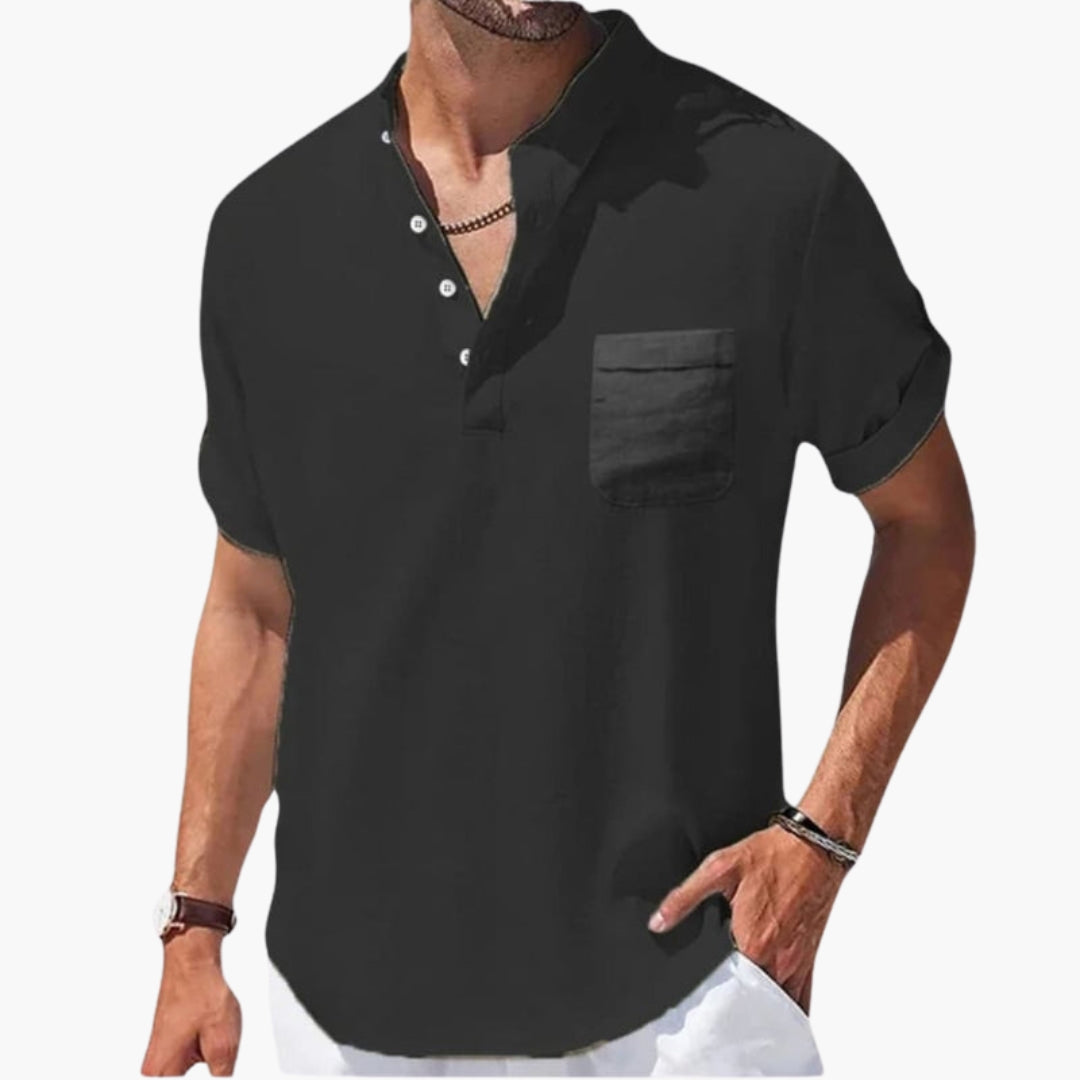 T shirt Homme avec Col Montant et Patte Boutonnée