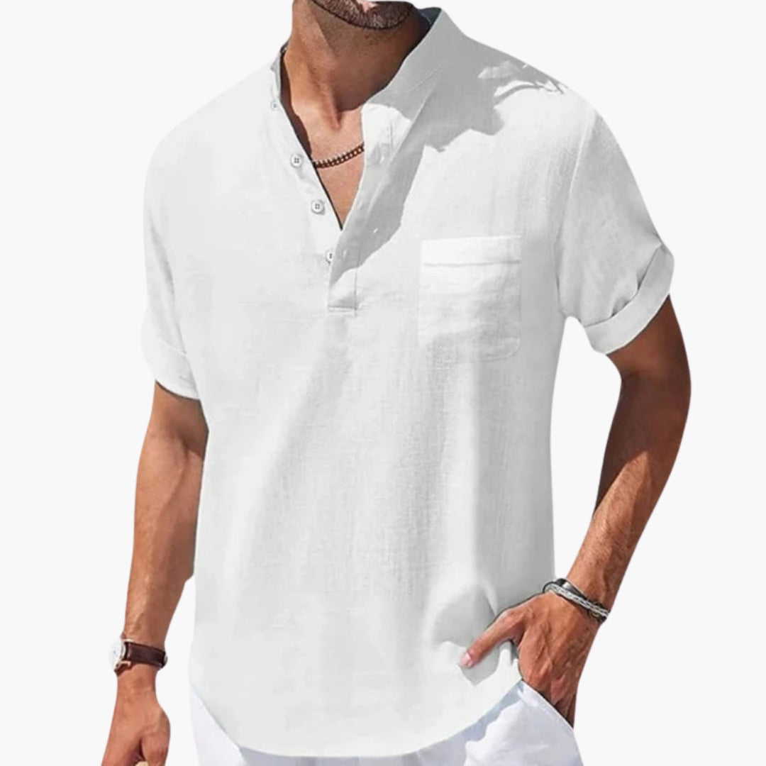 T shirt Homme avec Col Montant et Patte Boutonnée