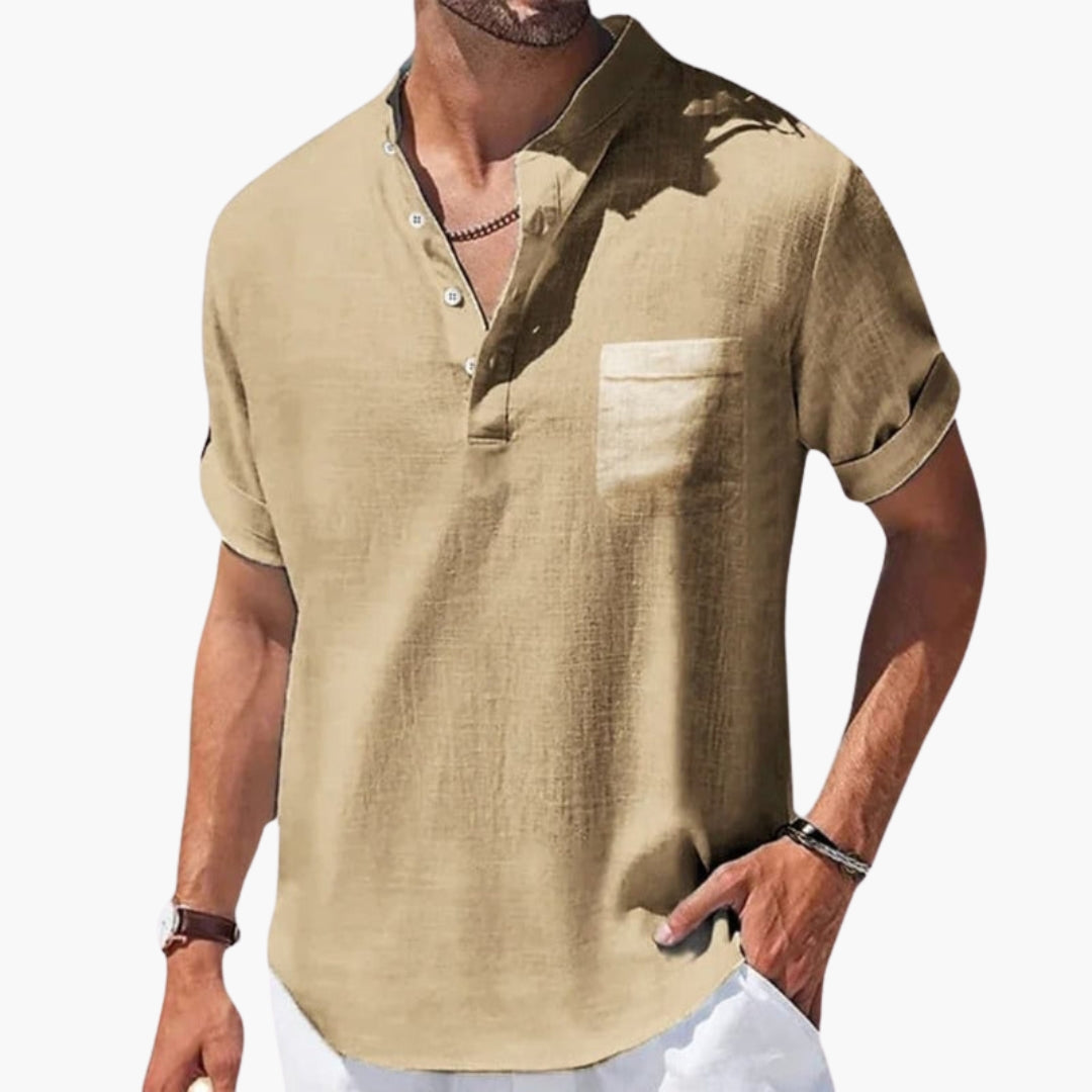 T shirt Homme avec Col Montant et Patte Boutonnée