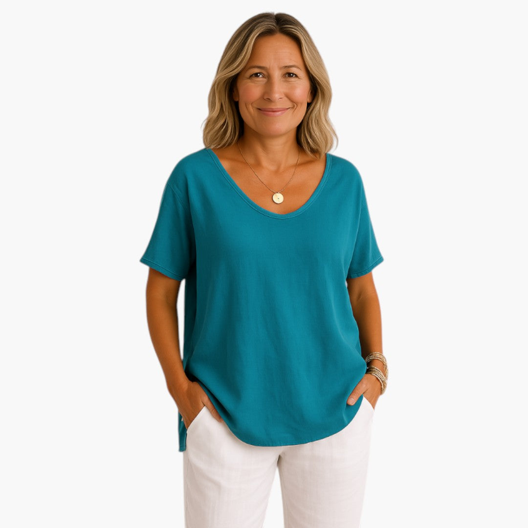 T-shirt donna con maniche corte e orlo arrotondato