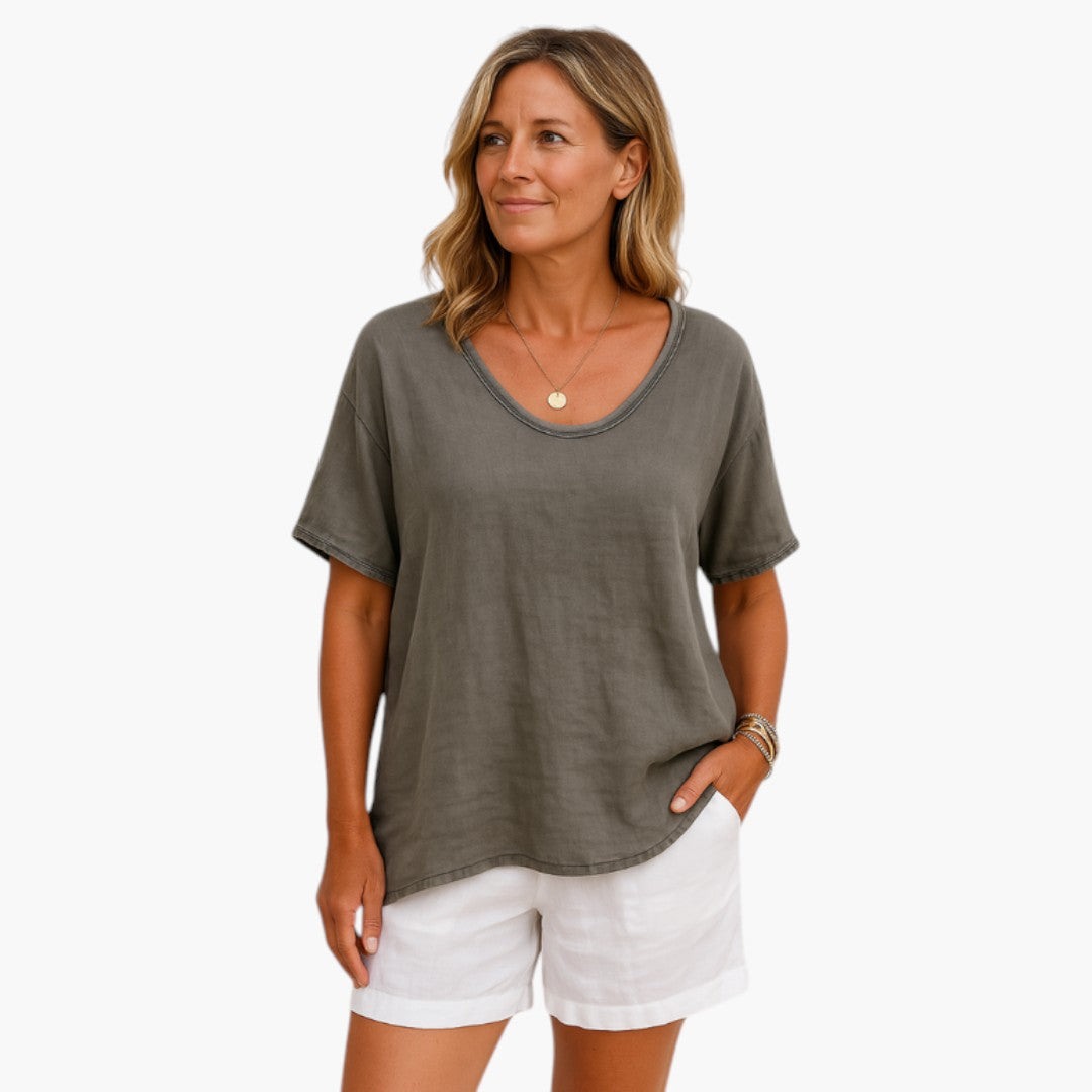 T-shirt donna con maniche corte e orlo arrotondato