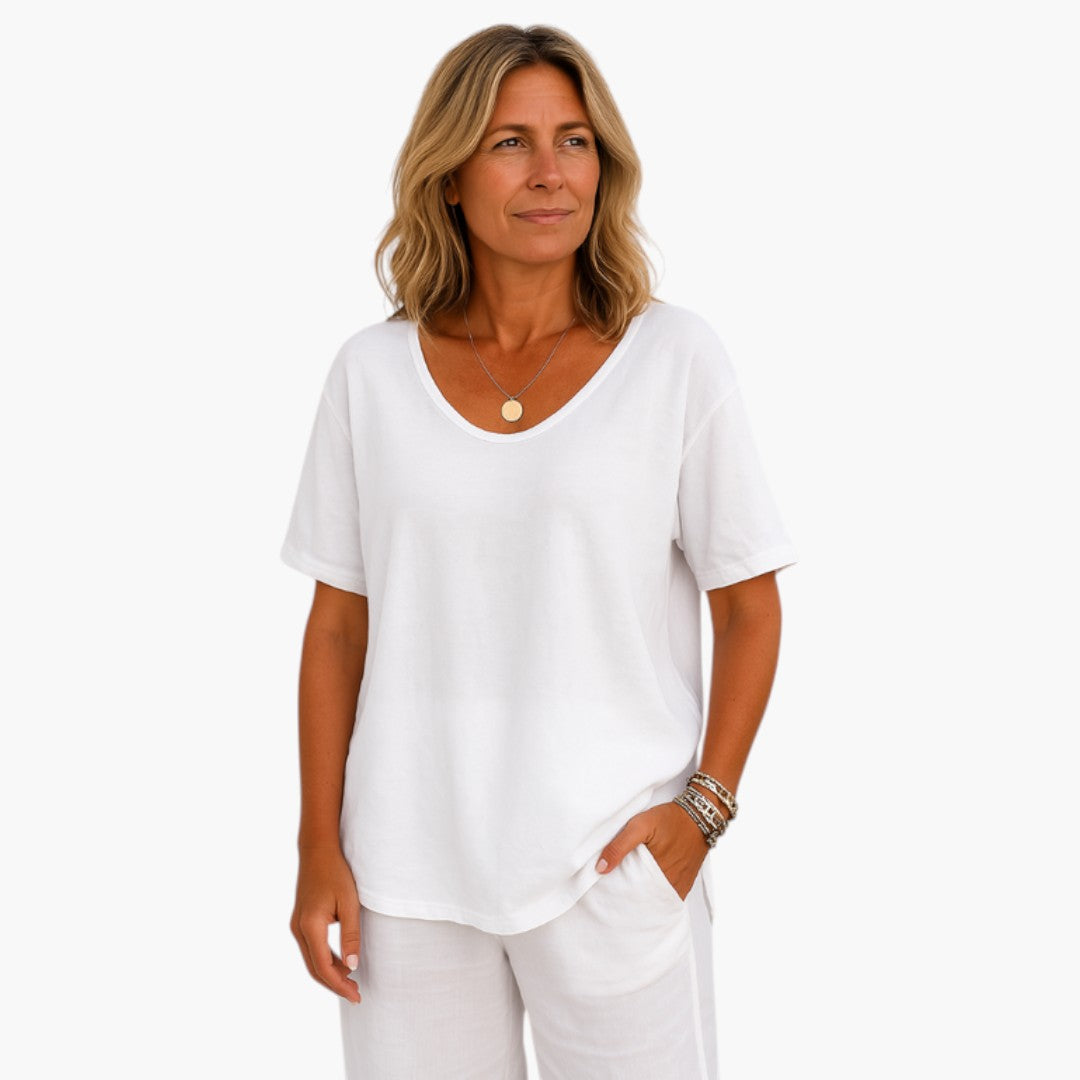 T-shirt donna con maniche corte e orlo arrotondato