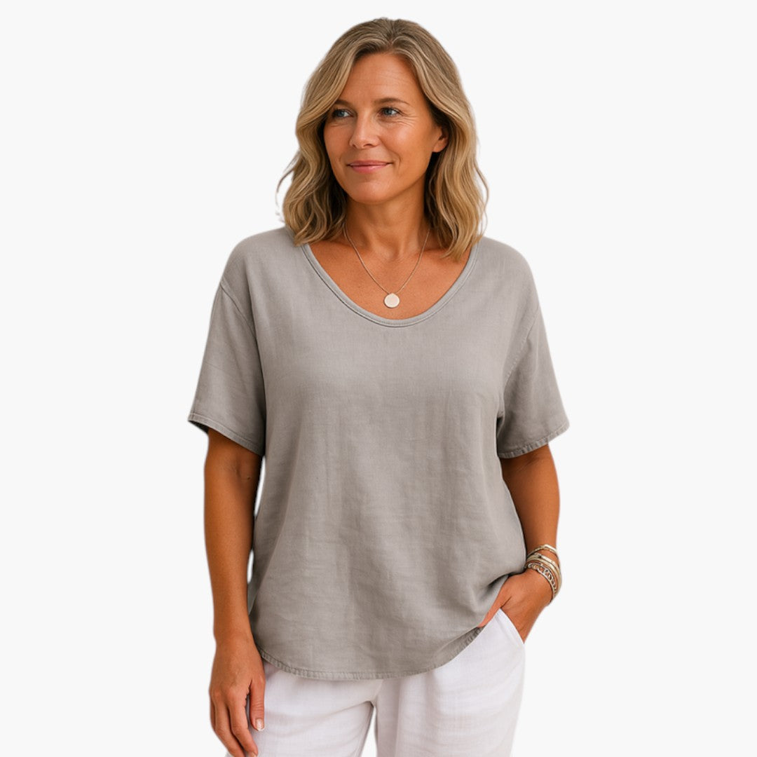 T-shirt donna con maniche corte e orlo arrotondato