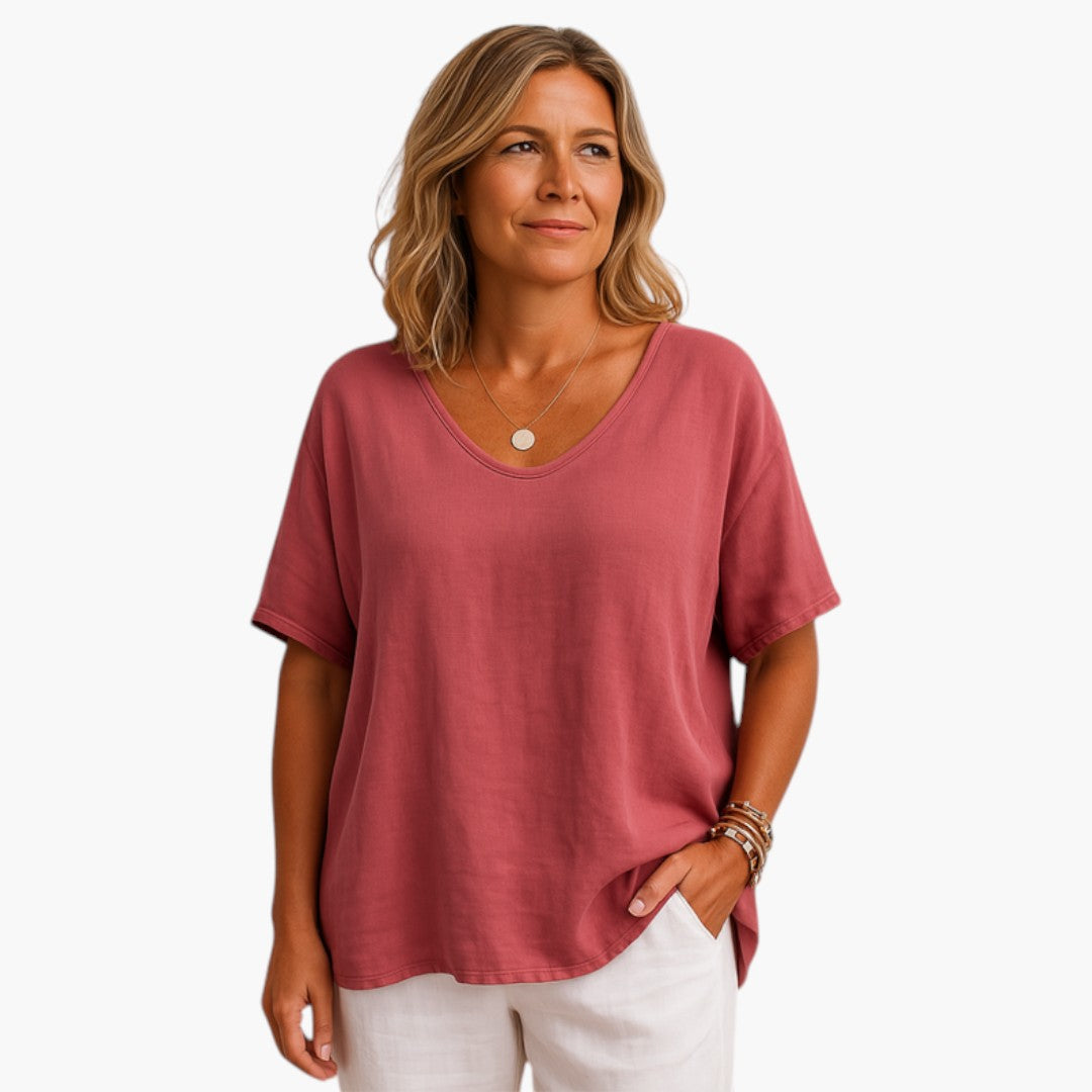 T-shirt donna con maniche corte e orlo arrotondato