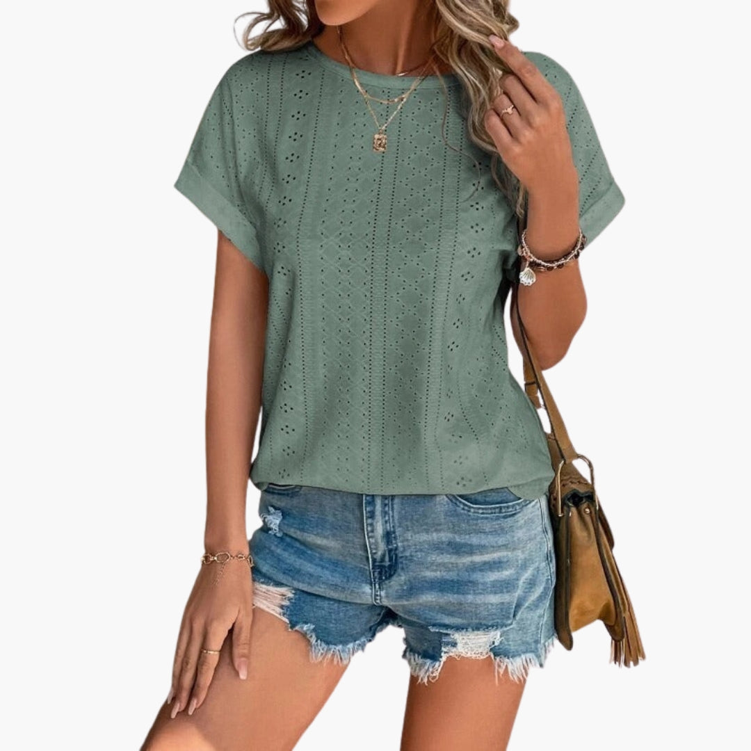 T shirt femme col rond avec surface perforée