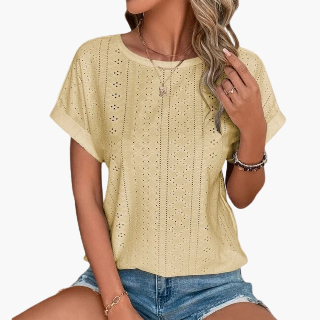 T shirt femme col rond avec surface perforée