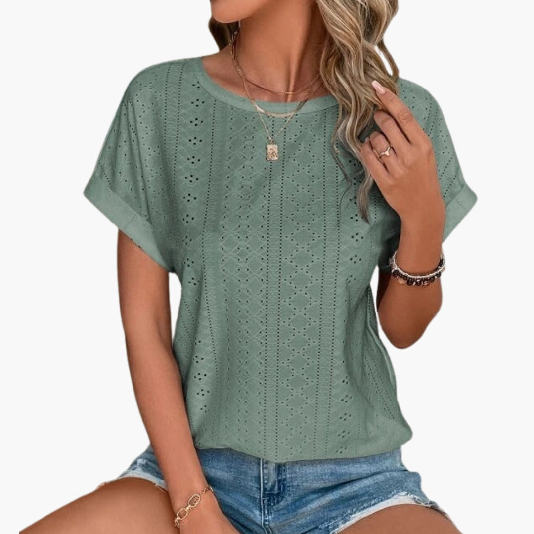 T shirt femme col rond avec surface perforée