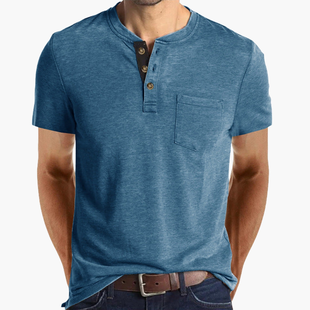 T shirt homme col Henley avec poche poitrine