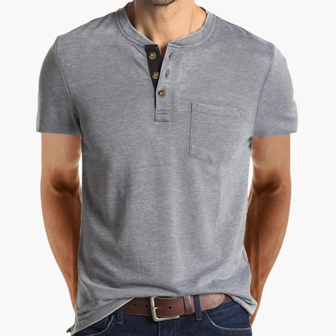 T shirt homme col Henley avec poche poitrine