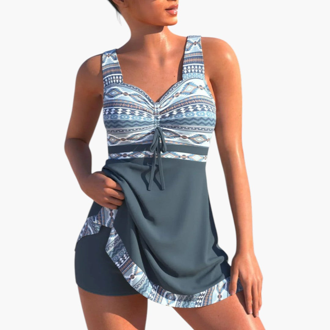 Tankini patchwork donna con top aderente e slip basso