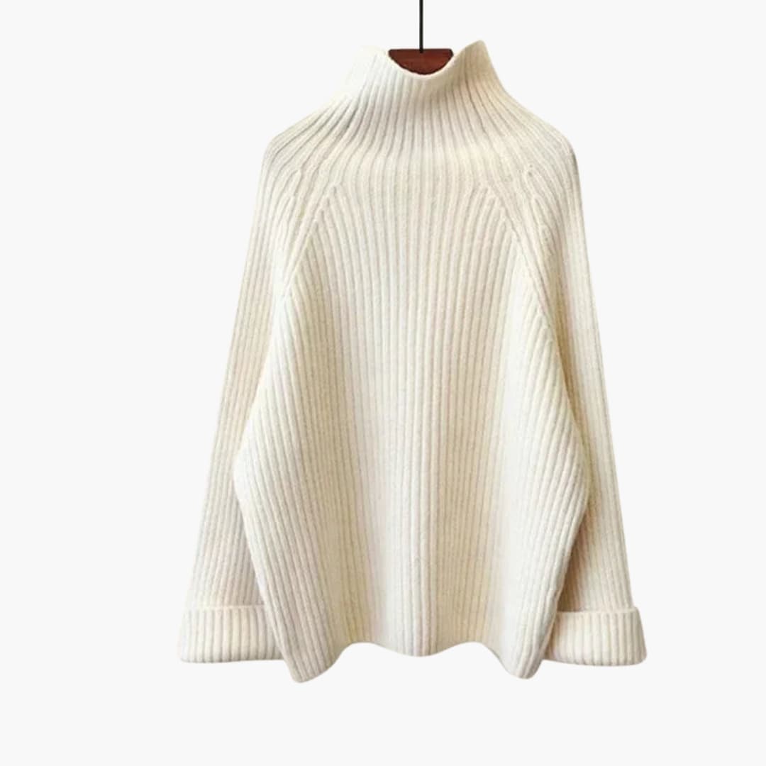 Two-piece knitted set for women with high-neck top and wide-leg pants