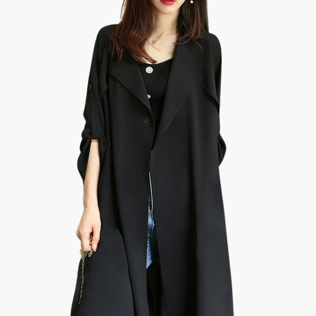 Women's long trench coat with button closure