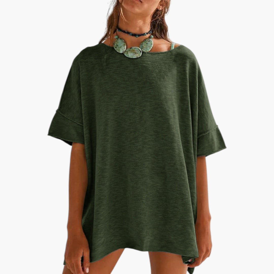 T shirt Femme a Manches Retroussées et Col Rond