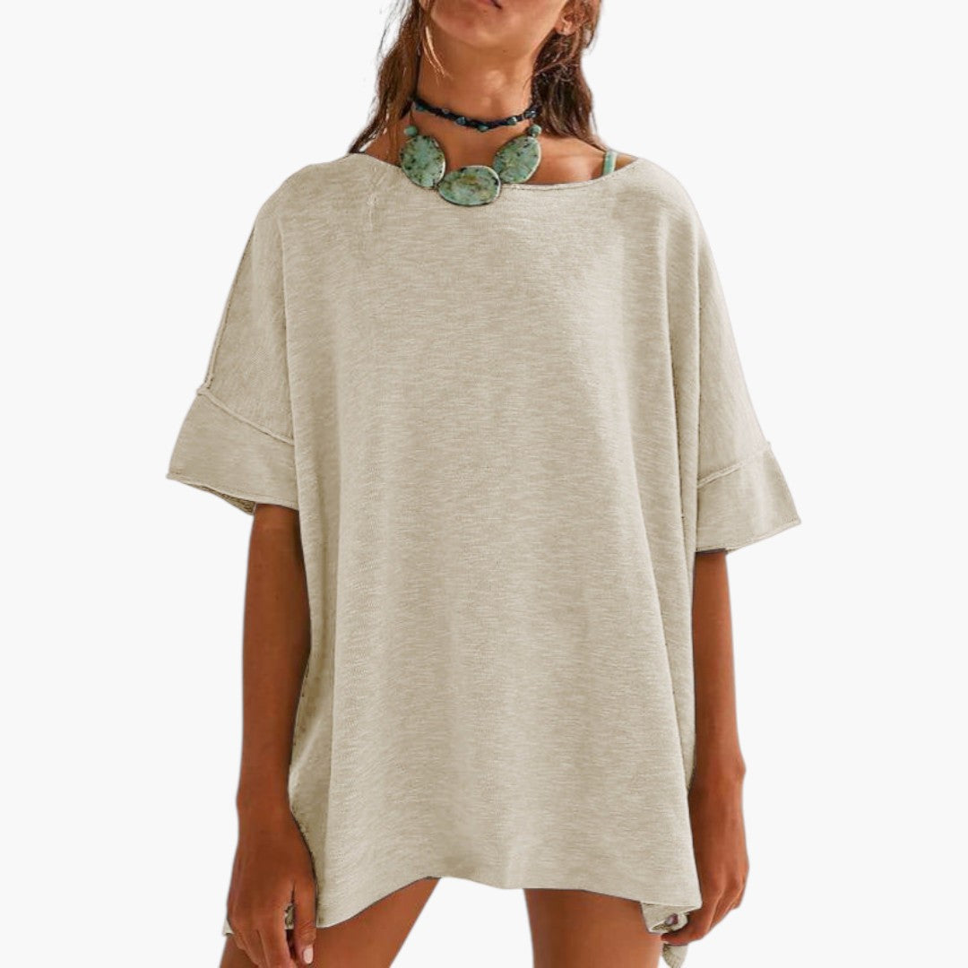 T shirt Femme a Manches Retroussées et Col Rond