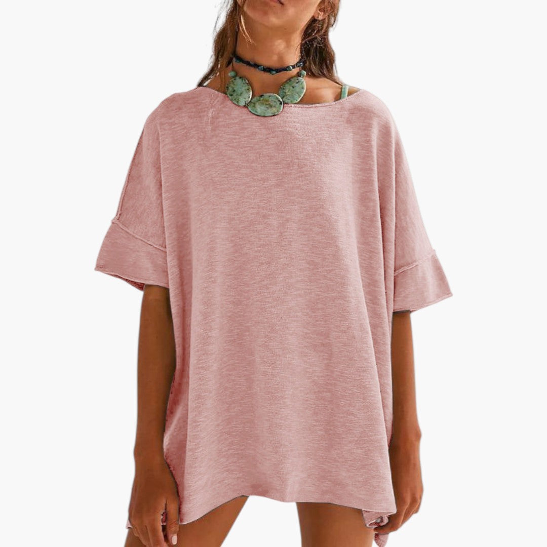 T shirt Femme a Manches Retroussées et Col Rond