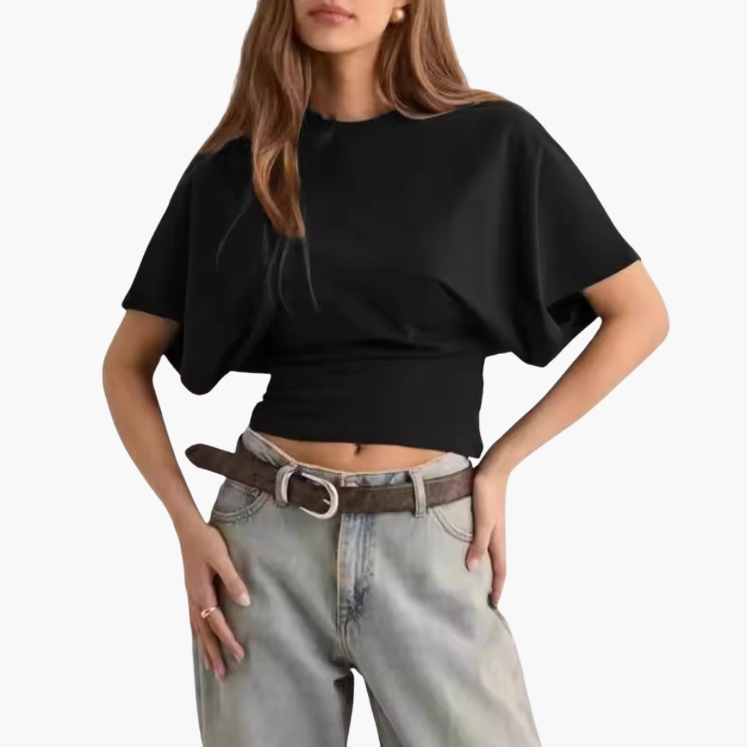 T-shirt Mulher com Decote Redondo e Mangas Largas