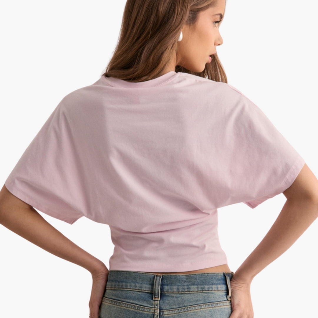 T-shirt Mulher com Decote Redondo e Mangas Largas
