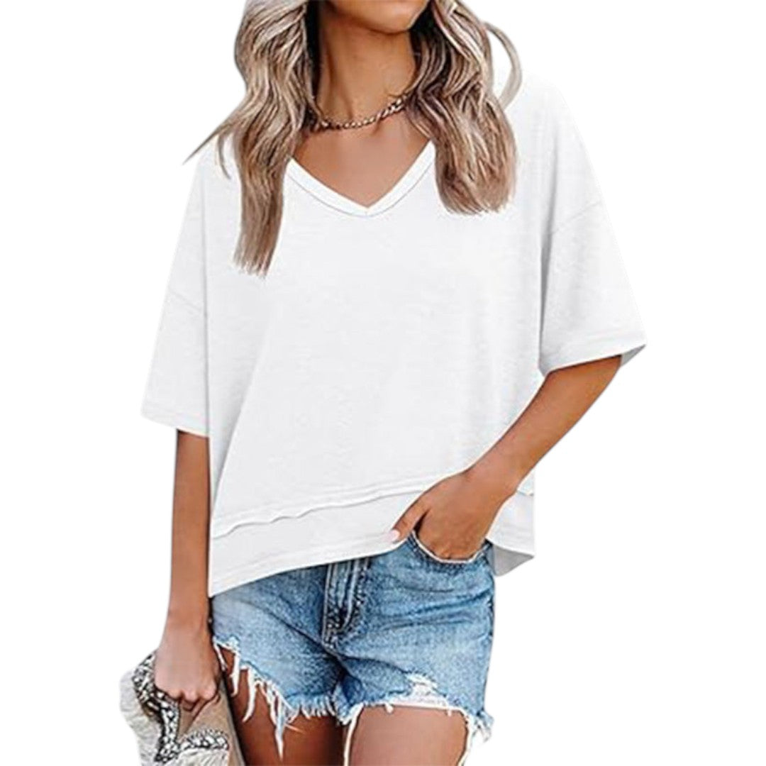 T shirt Femme a Col en V et Manches Courtes