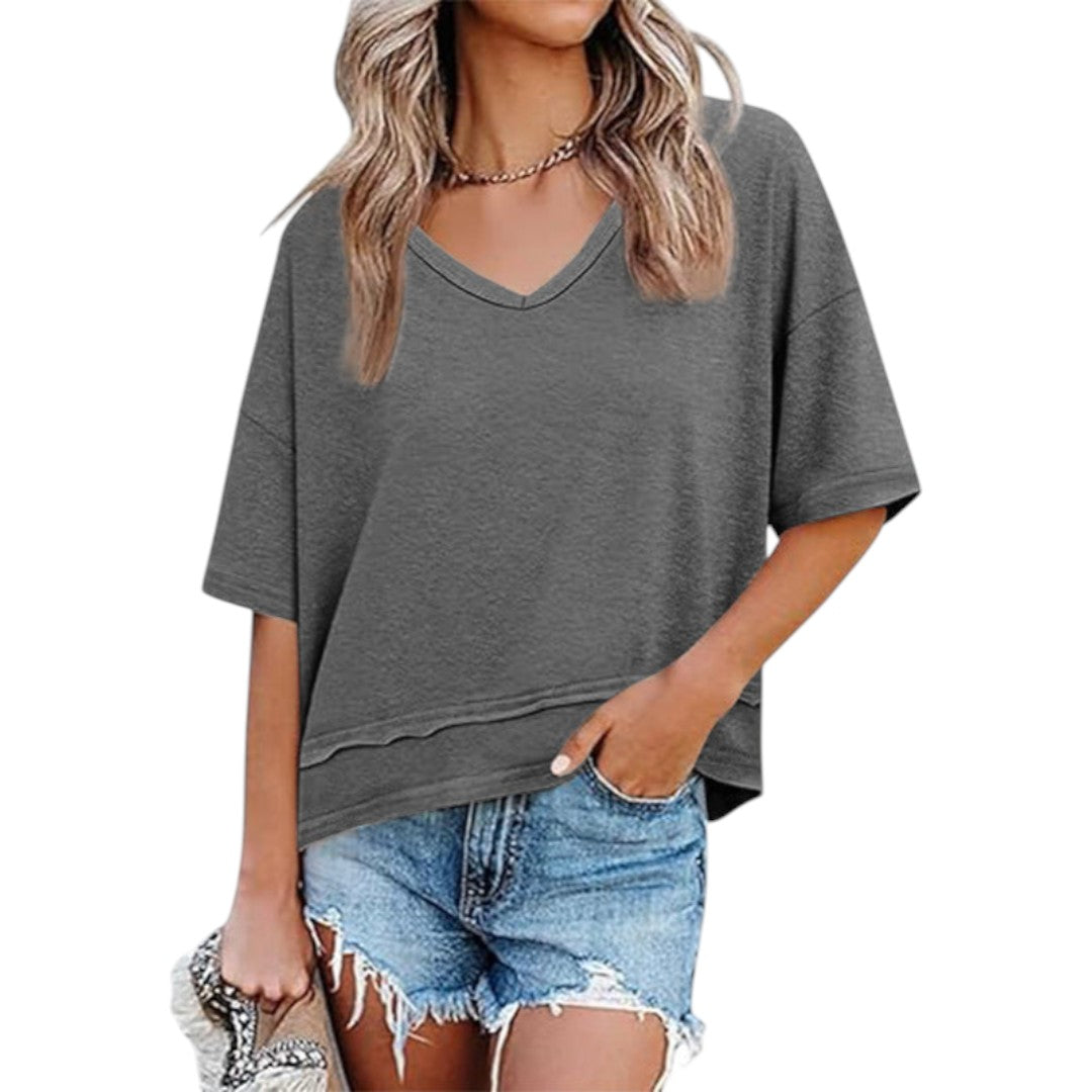 T shirt Femme a Col en V et Manches Courtes