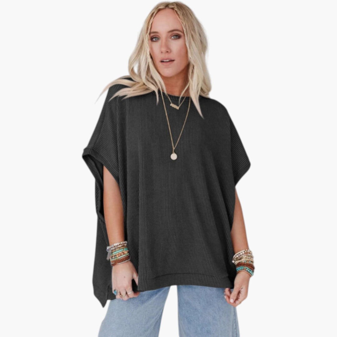 Women's Shirt with Ribbed Surface and Short Sleeves
