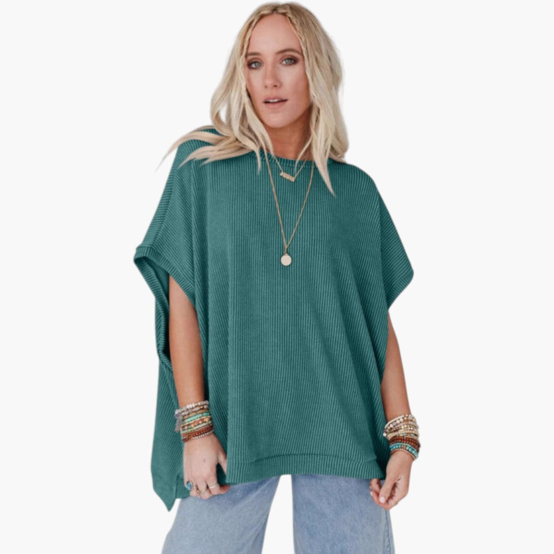 Women's Shirt with Ribbed Surface and Short Sleeves