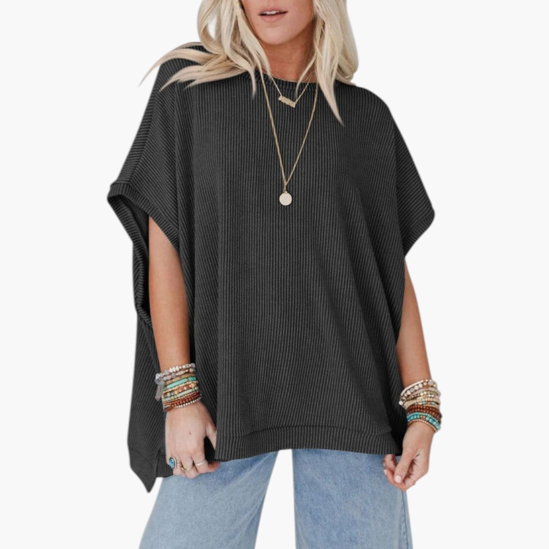 Women's Shirt with Ribbed Surface and Short Sleeves