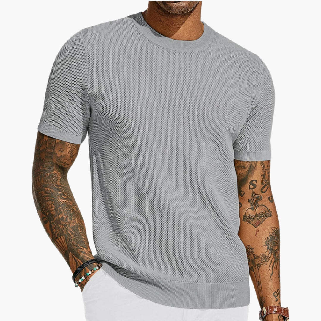 T shirt Homme avec Col Rond et Surface Perforée