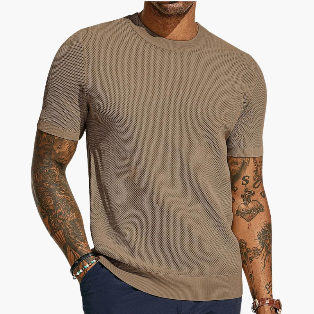 T shirt Homme avec Col Rond et Surface Perforée