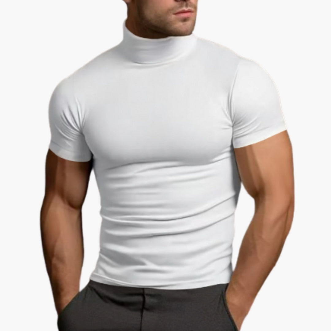 T shirt Homme avec Col Roulé et Manches Courtes