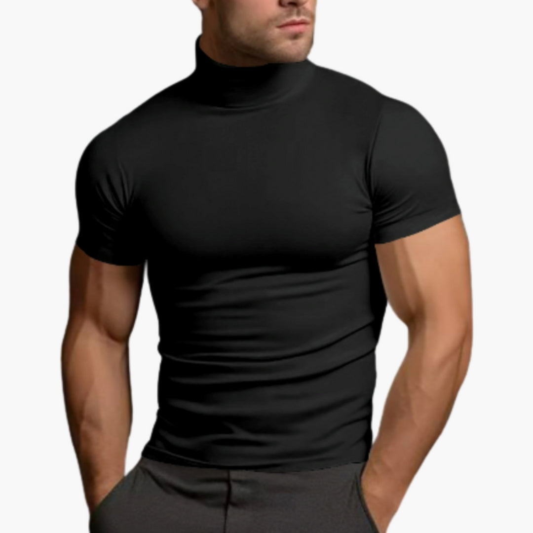 T shirt Homme avec Col Roulé et Manches Courtes